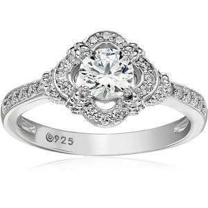 Sterling silver platinum plated cubic zirconia halo ring